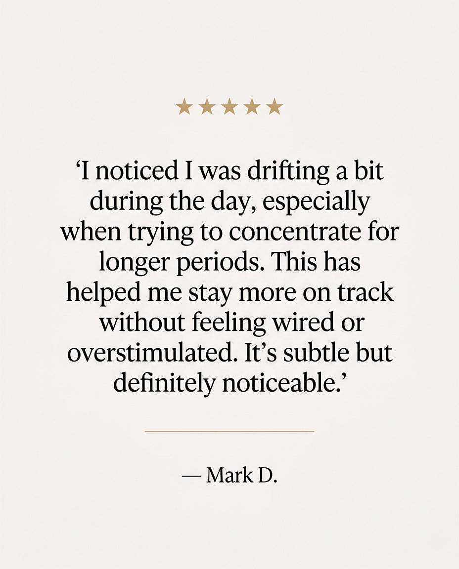 Text review of a product or service with five gold stars on a white background